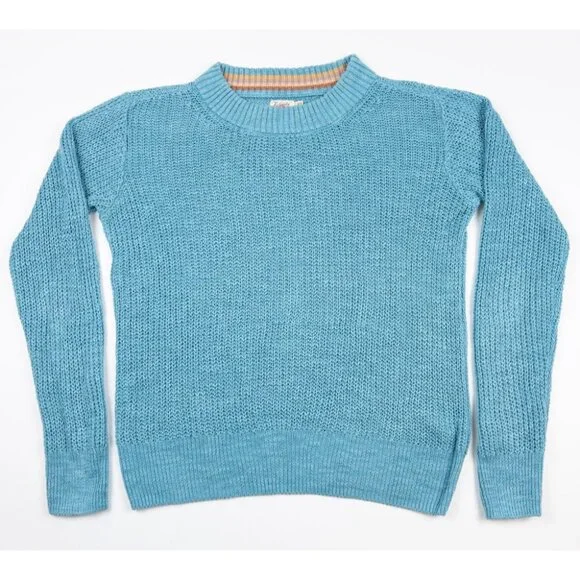 Faherty Miramar Linen Sweater Women's Small Aqua Blue Crew Neck Long Sleeve - Picture 2 of 13